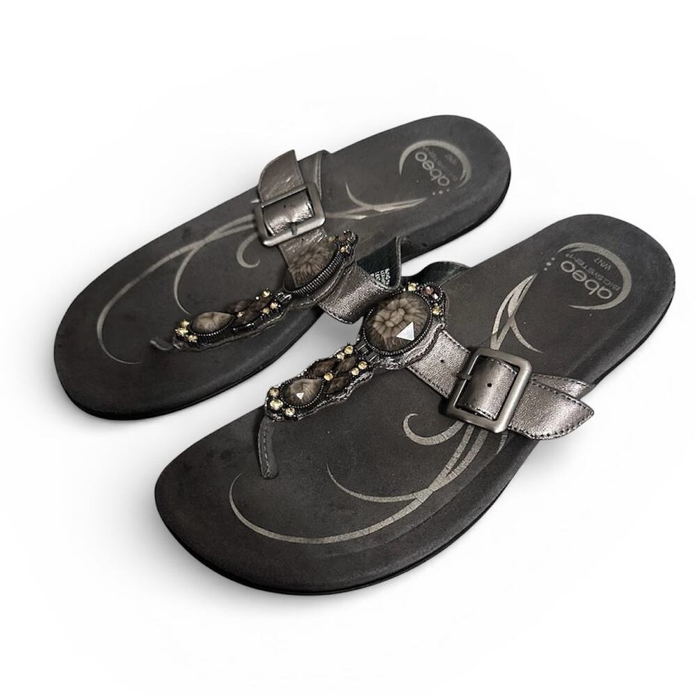 Abeo BIO System Metallic Gray Bling Slip On Thong Sandals Shoes Womens 7